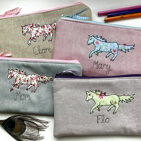 Horse Custom Cosmetic Pouch Bag - Makeup Bag with Choice of Colour