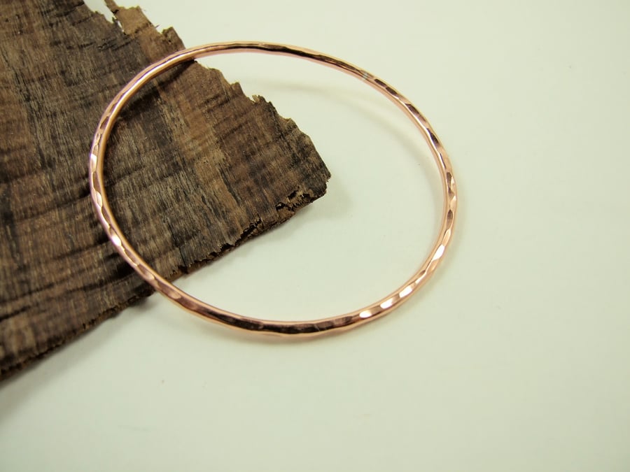 Copper Oval Hammered Textured  Bangle 