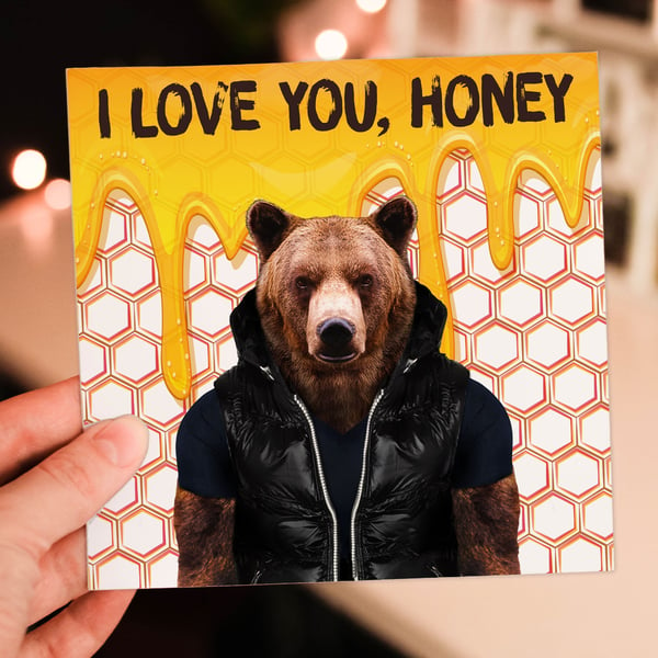 Bear anniversary card: I love you honey - Animalyser