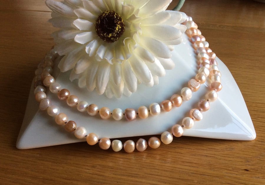 Multi strand Pearl Necklace, Natural Freshwater Pearl Necklace