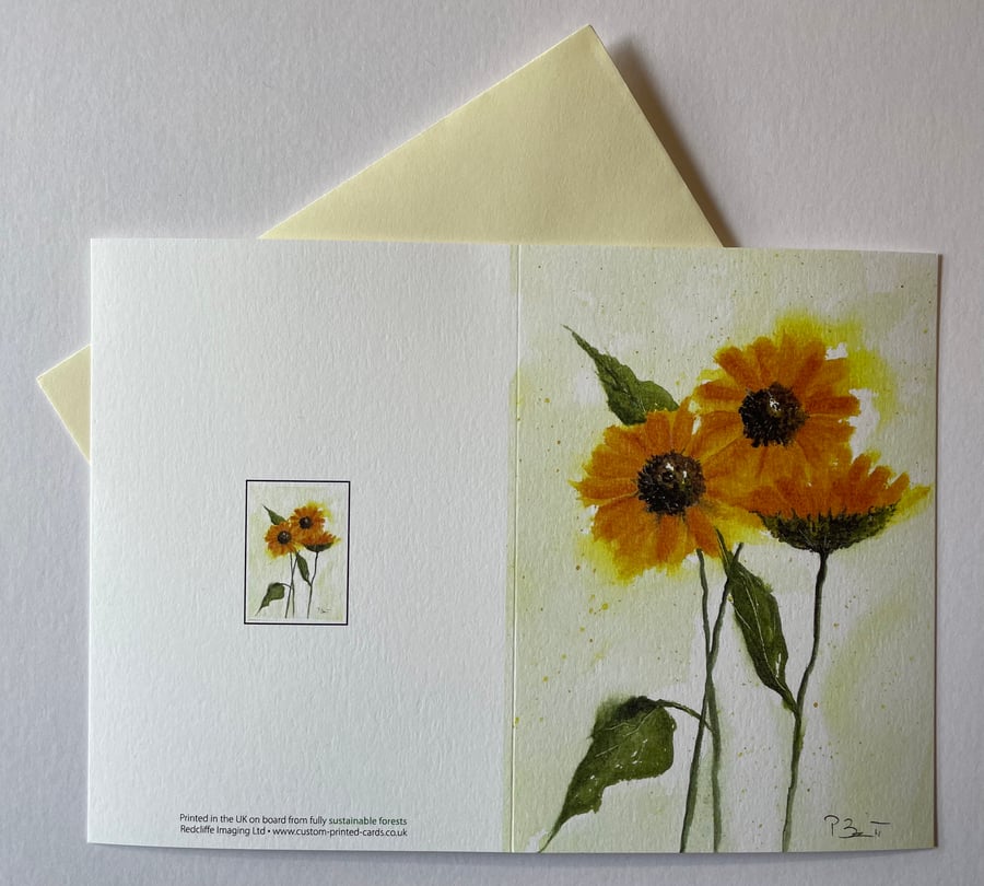 Two Sunflower printed greeting cards