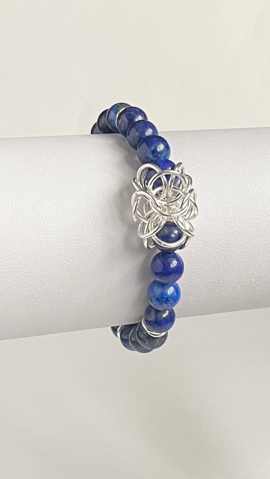 Stretchy Lapis Lazuli Beaded Chainmaille Link Bracelet 