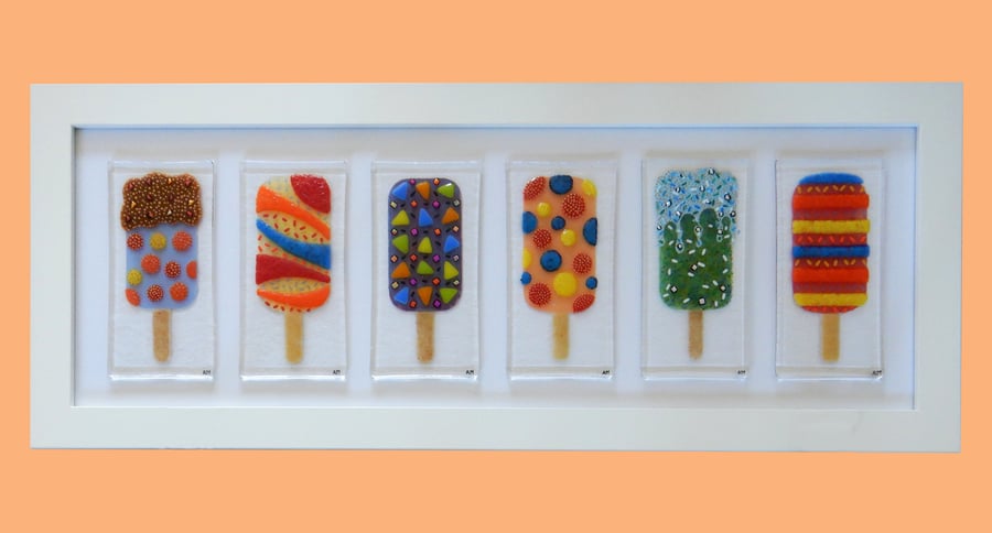 Handmade Fused Glass 'LOLLI-POP' framed picture.