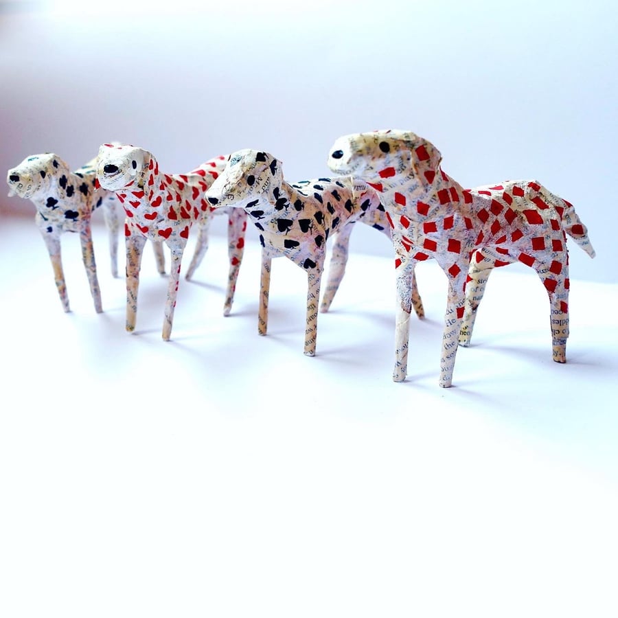 Dalmatian Paper Models - Set of 4 with Playing Card Pattern Spots, Cute Dogs