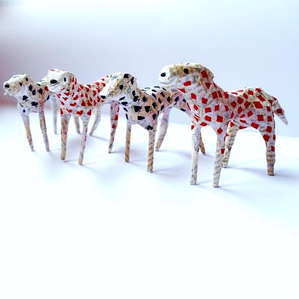 Dalmatian Paper Models - Set of 4 with Playing Card Pattern Spots, Cute Dogs
