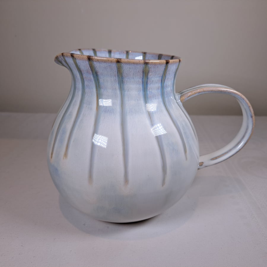 HAND MADE LARGE CERAMIC JUG - Off white with green and blue 