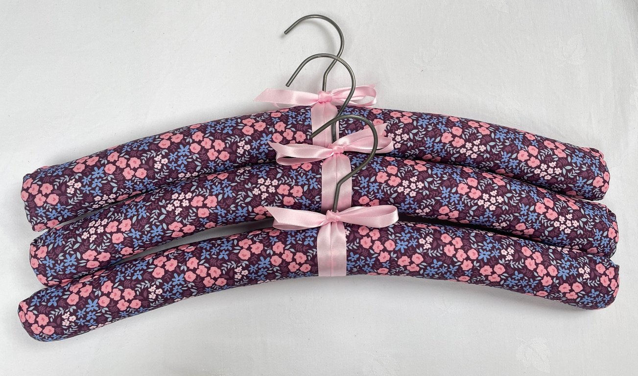 Floral Purple, Pink and Blue Padded Clothes Hangers x3