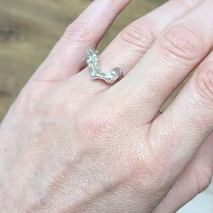 Sterling Silver Organic Nugget Wishbone Ring