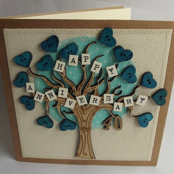 Happy Anniversary 40th Fortieth Fabric Greetings Card