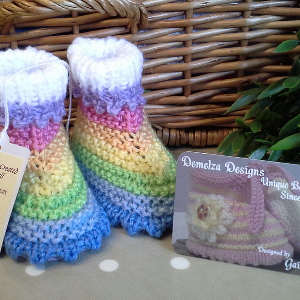 Baby Girl's Pastel Rainbow Booties  0-6 months size