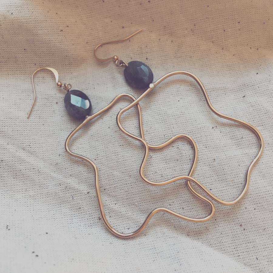 Labradorite and Gold Vermeil Wavy Hoops (small)