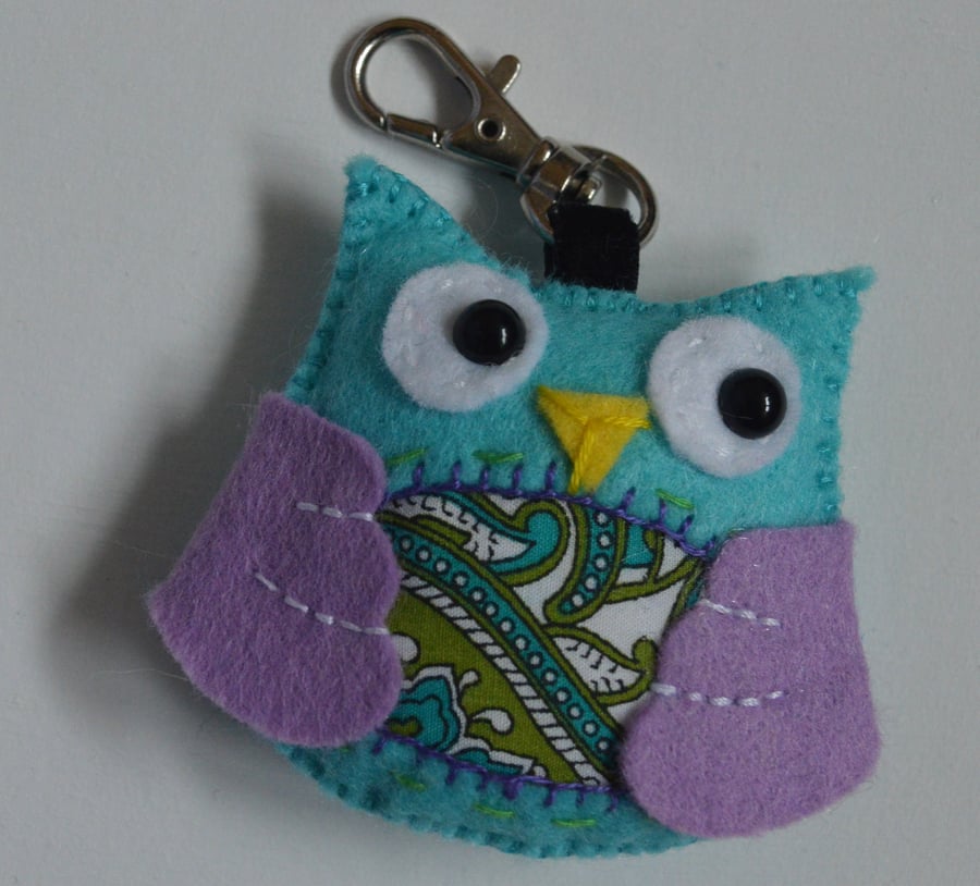 Turquoise Felt Owl Stuffie Handbag Charm