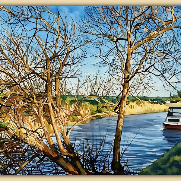 Winter Walk Norfolk Fens Greeting Card A5