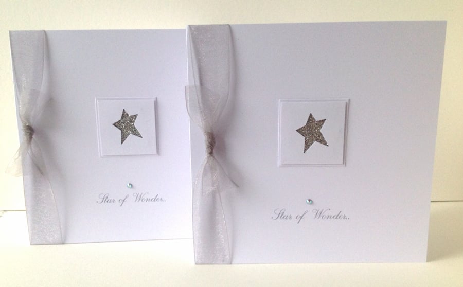 Christmas Card Pk of 5,'Star of Wonder',Handmade Xmas Card Pack
