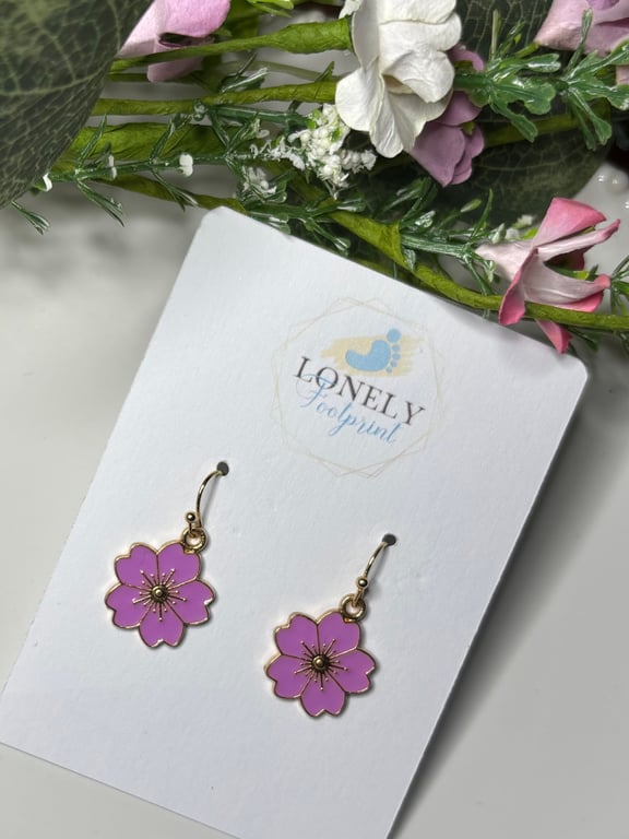 Lilac Flower Earrings, Floral Charms, Handmade Jewellery 