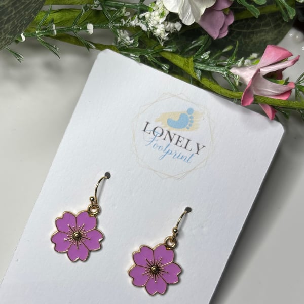 Lilac Flower Earrings, Floral Charms, Handmade Jewellery 