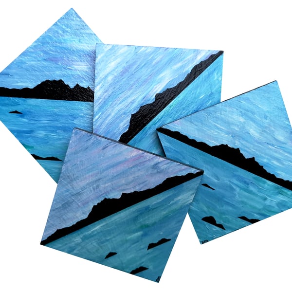 Hand Painted Natural Slate 'Isle of Arran' Coasters, Set of 4.