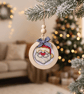 Embroidered Santa Christmas Tree Ornament, Handmade Cross Stitch Wooden Bauble - Image 3