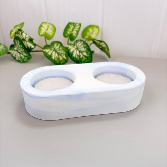 Blue and White Marble Double Tealight Candle Holder