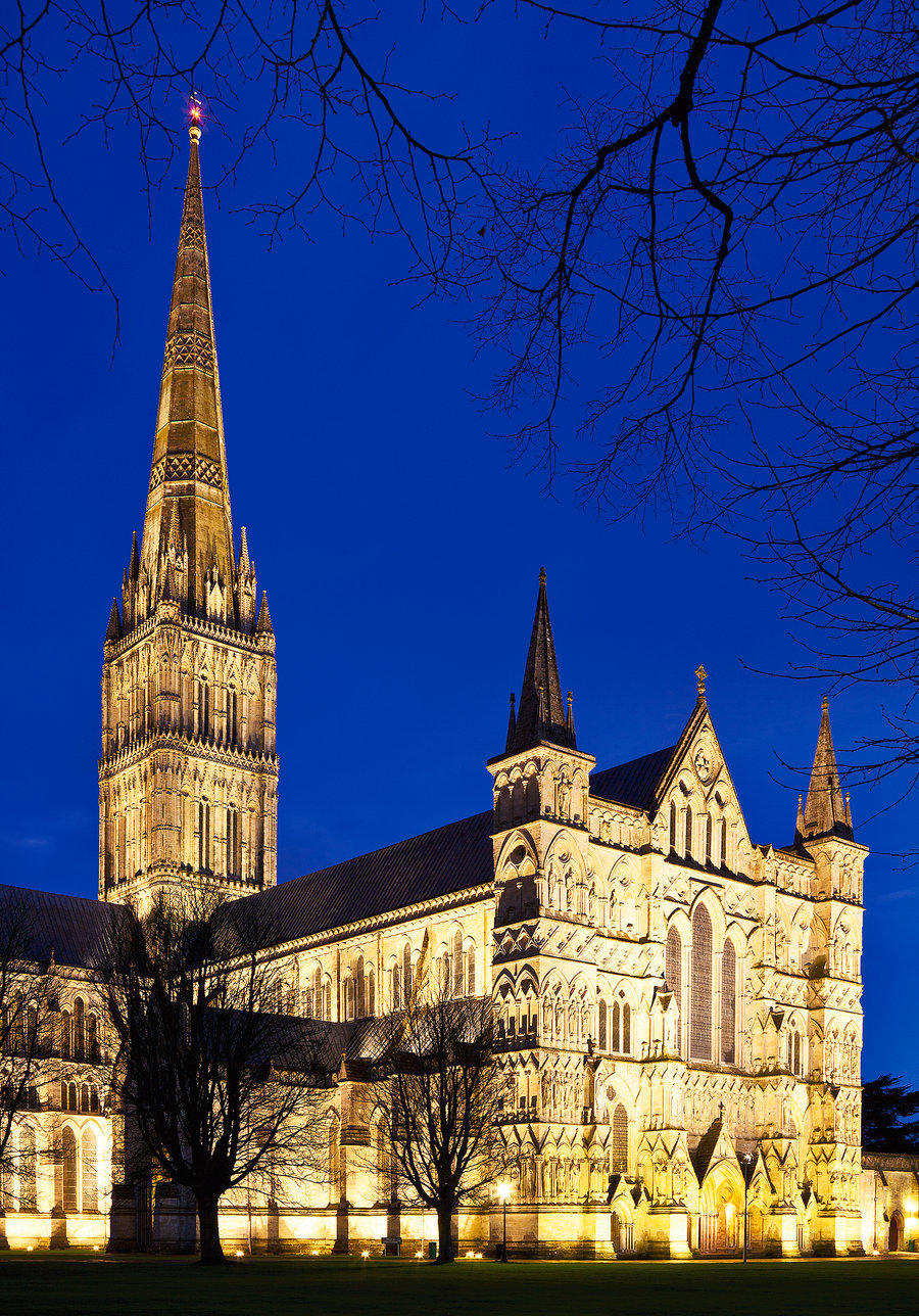 Salisbury Cathedral illuminated floodlit at night Wiltshire FREE UK SHIPPING! 