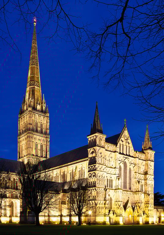 Salisbury Cathedral illuminated floodlit at night Wiltshire FREE UK SHIPPING! 