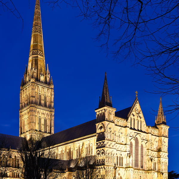 Salisbury Cathedral illuminated floodlit at night Wiltshire FREE UK SHIPPING! 