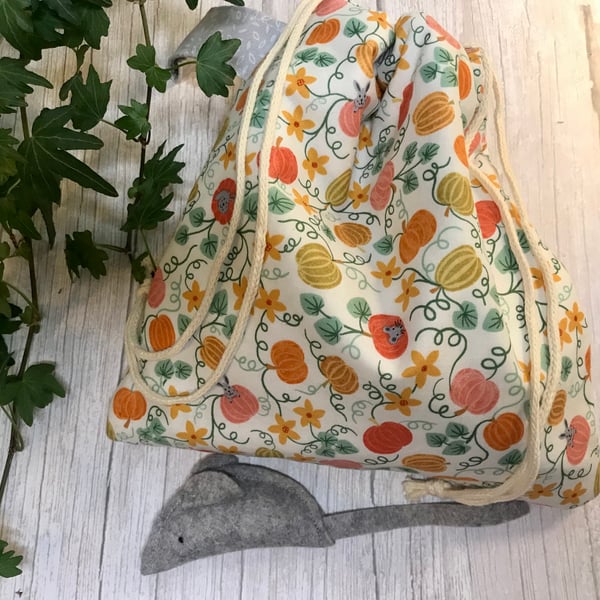 Autumn Knitting Crochet Craft Project Bag with Lavender Mouse