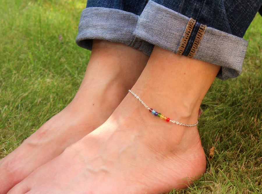 Silver plated chakra crystal ankle bracelet