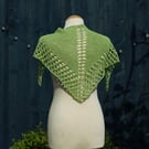 Chartreuse green hand knit triangular shawl - design A2