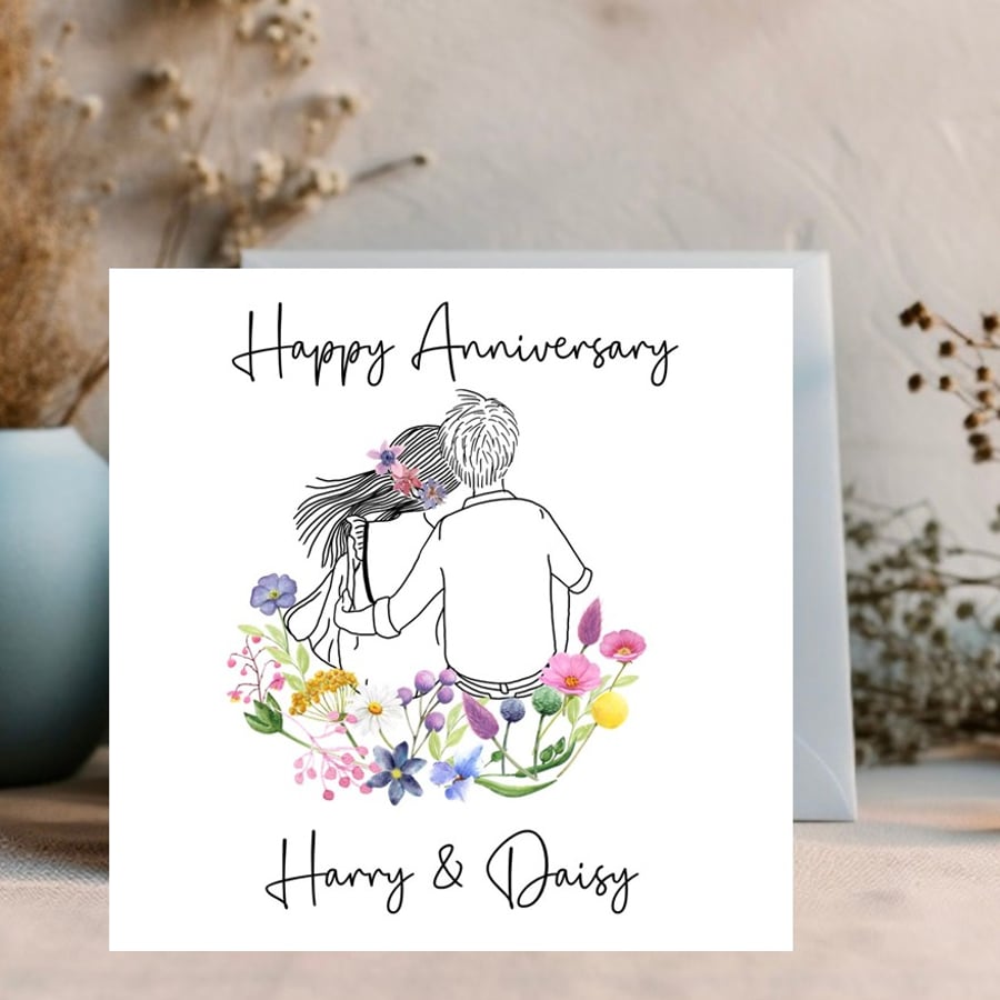 Loving Couple Watercolour Anniversary Card  can be personalised