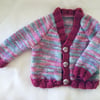 Hand knitted Baby girls cardigan in a Raspberry pink mix yarn 3-6 Months 