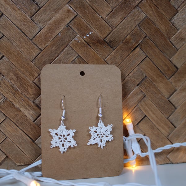 Handmade Crochet Snowflake Earrings