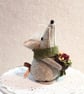 Little Grey Felt Mouse with Autumn Bouquet. Handmade Home Decor, Gift