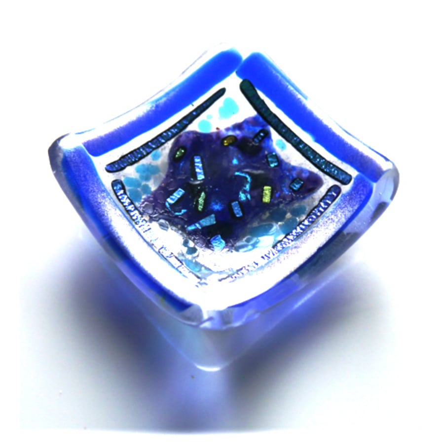 Ring Dish Fused Glass 7cm Blue Star dichroic 
