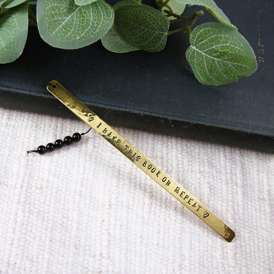 Bookmark, Stamped Brass and Onyx Bookmark