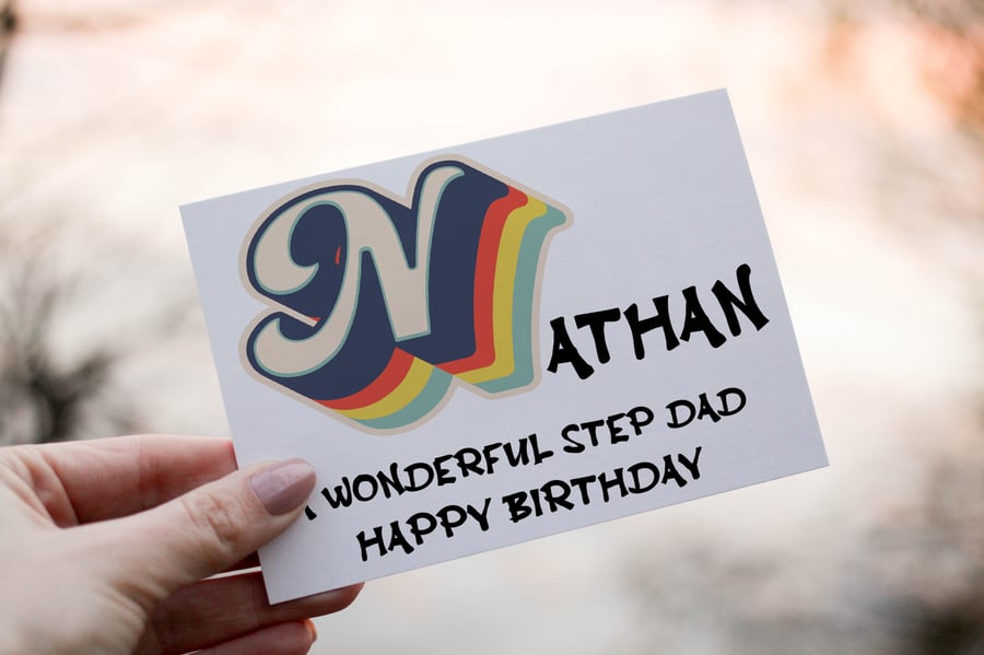 Retro Step Dad Birthday Card, Card for Special Step Dad, Birthday Card, Step Dad