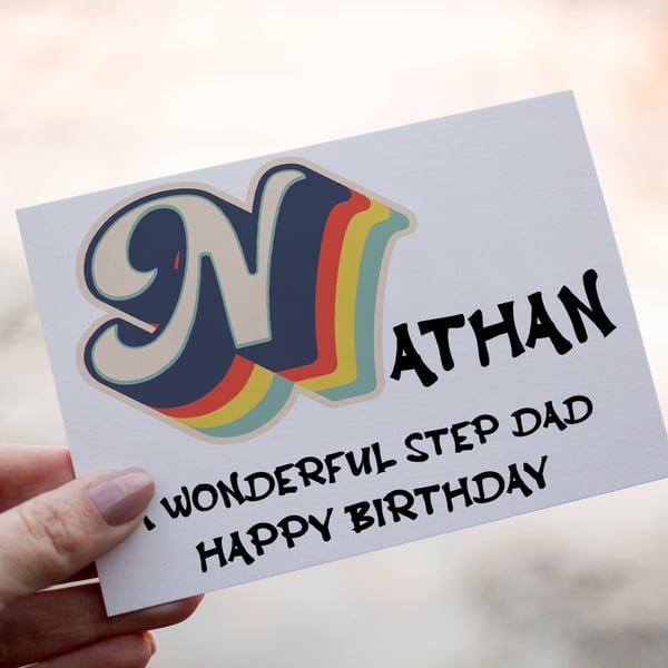 Retro Step Dad Birthday Card, Card for Special Step Dad, Birthday Card, Step Dad