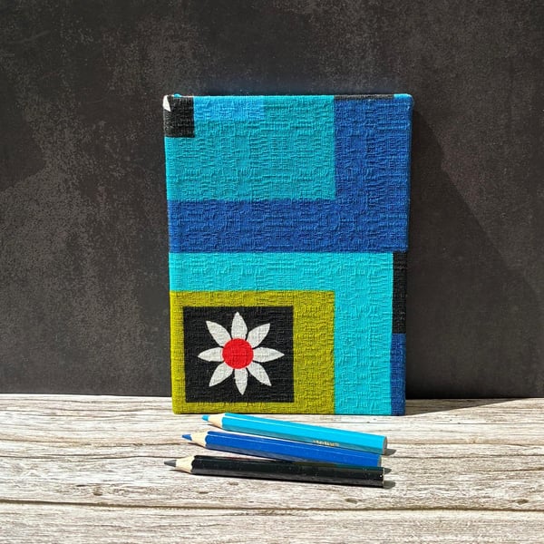 'Eleonore' A6 1960s French Vintage Fabric Journal, Sketchbook,Turquoise