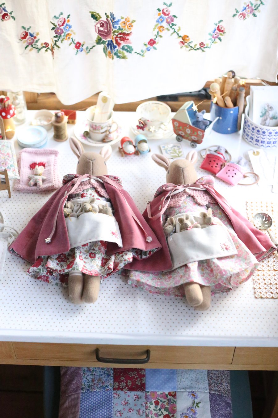 Reserved for Liona Heirloom Liberty bunny in pink velvet cape