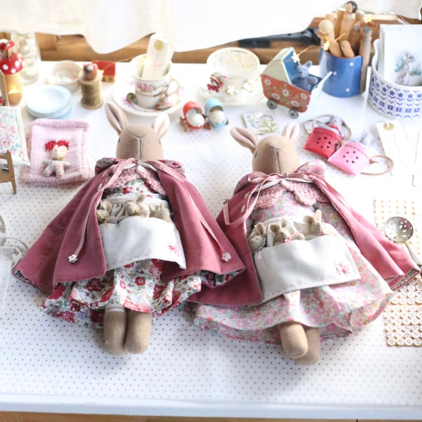Reserved for Liona Heirloom Liberty bunny in pink velvet cape