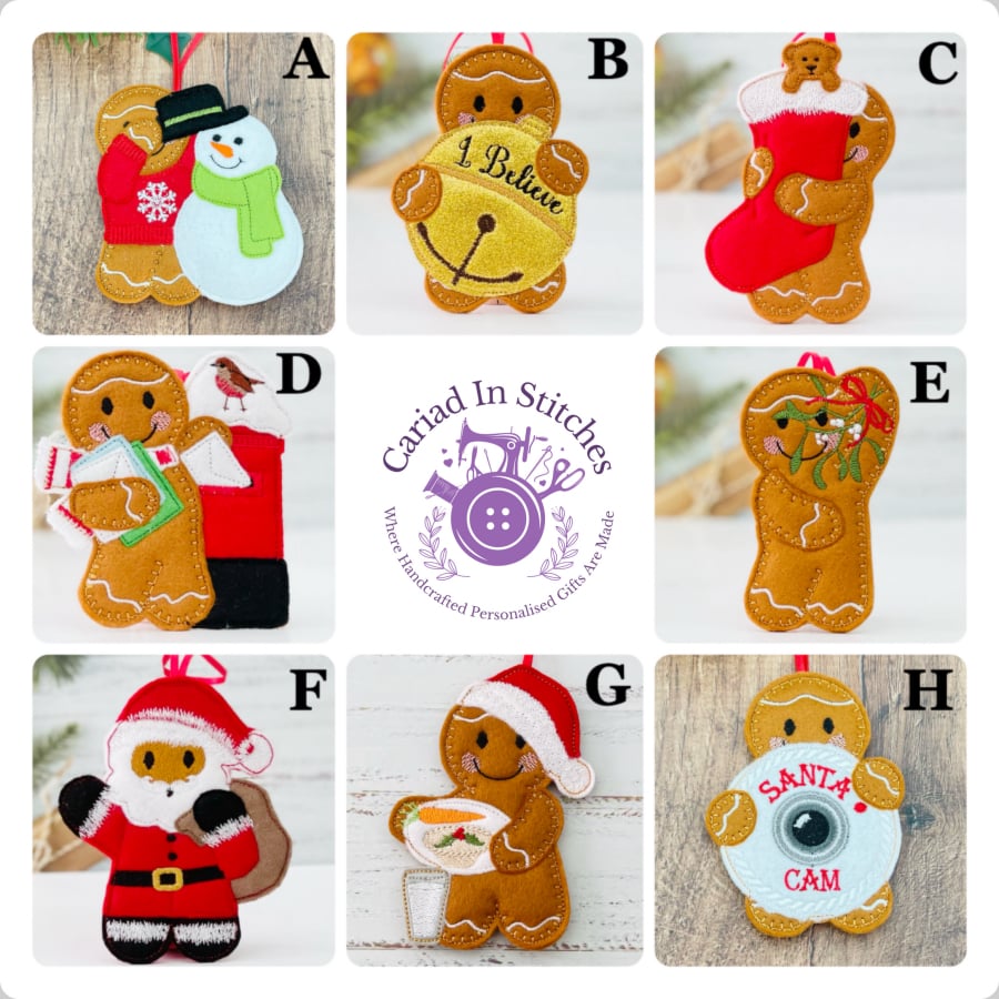 Gingerbread Christmas Felt Hanging Decorations Set A
