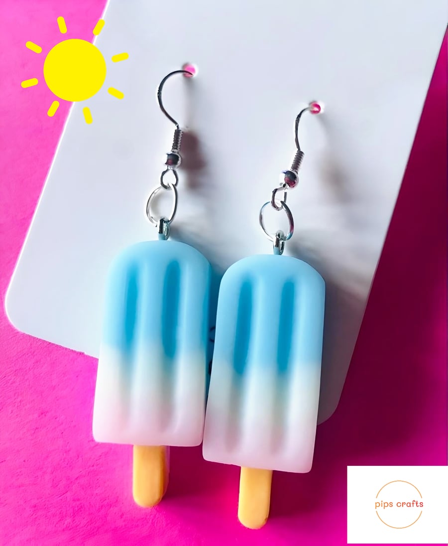 Large Ice Lolly Earrings Pastel Blue, Quirky Summer Fun Jewellery
