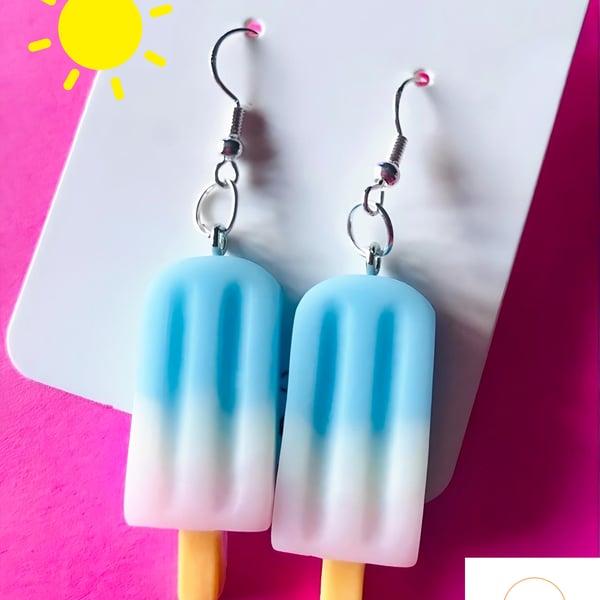 Large Ice Lolly Earrings Pastel Blue, Quirky Summer Fun Jewellery