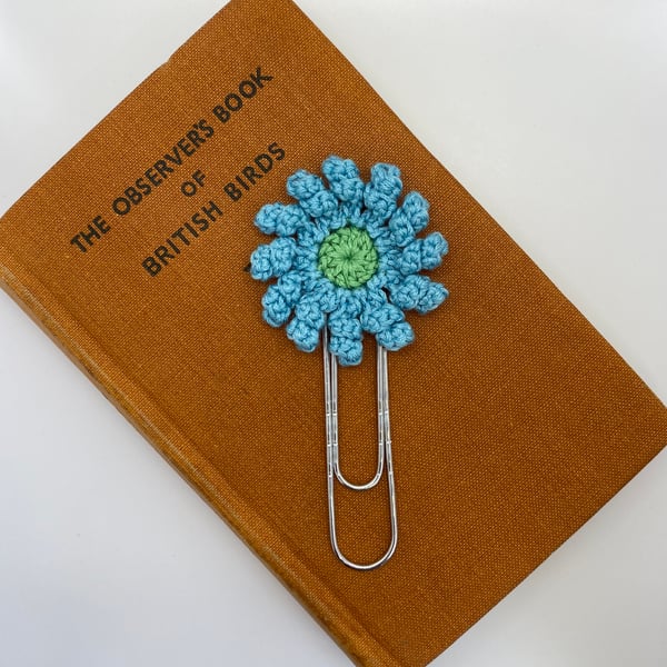 Flower paperclip bookmark in green and blue