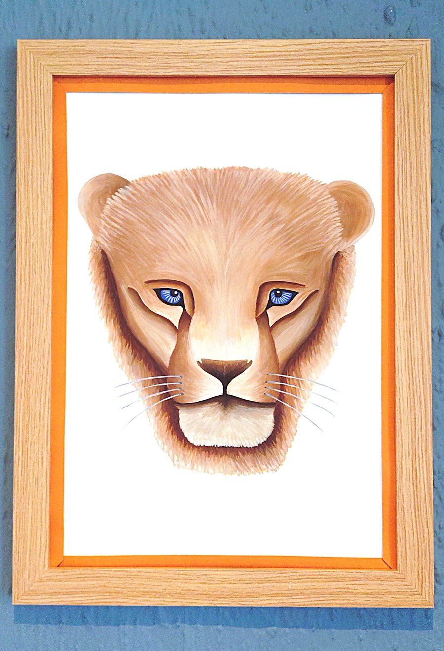 Framed A3 Print Colourful Lion Head Portrait Orange Border Made in UK 