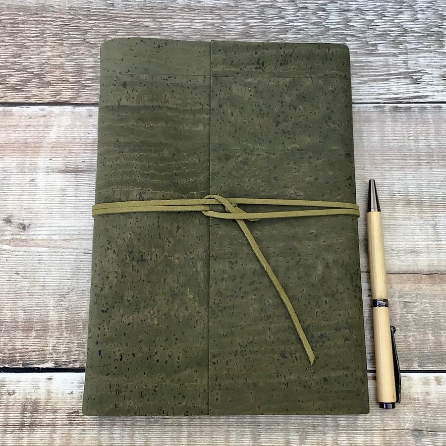 A5 Cork Journal Notebook in Olive Green