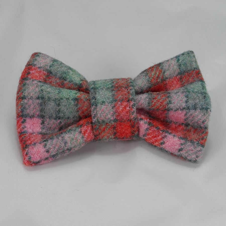 Handmade Yorkshire Tweed Dog Bow - Pastel Squares