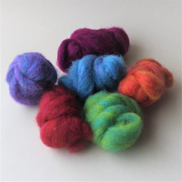 "Corriedale Candy" Wool Pack - colourful carded wool slivers for felting