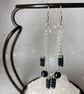 Handmade blue sandstone silver dangle earrings with bead woven elements - Image 2