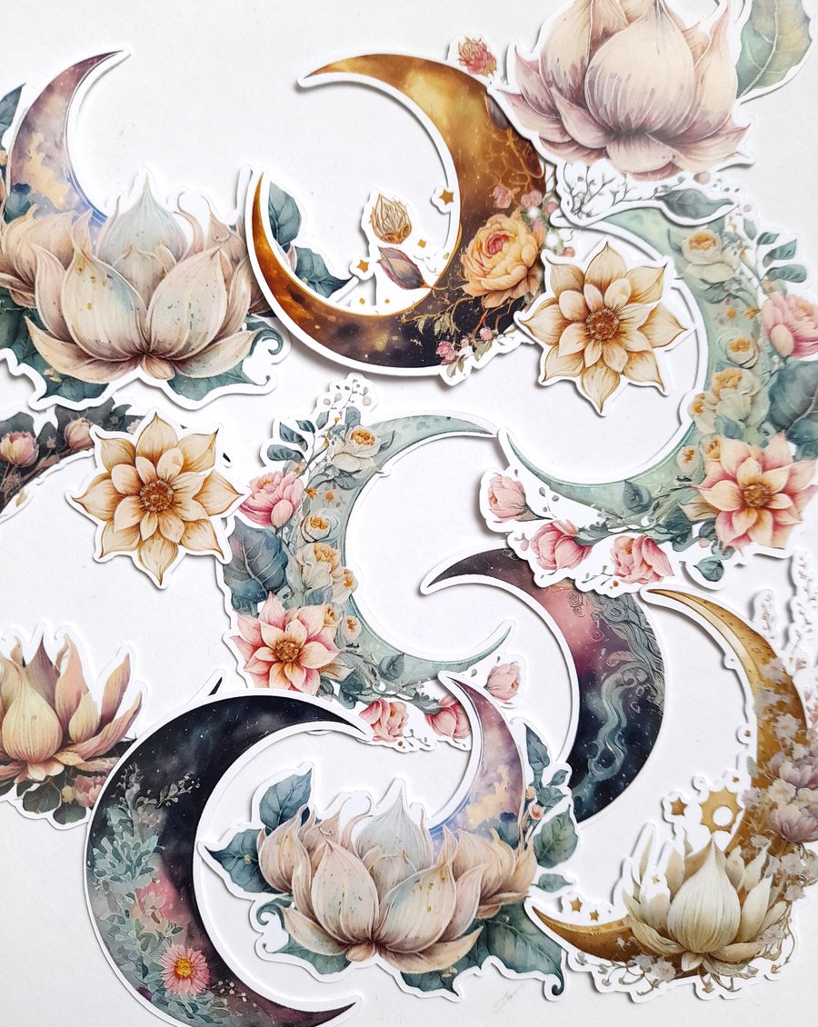 Flower Moon die cuts, moon ephemera, card topper embellishments